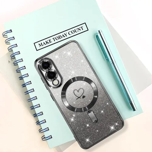 Vista 85 de Bonoma - Funda compatible con Samsung Galaxy S21 Plus, diseño de corazón con purpurina, color rosa Support for MagSafe, Plating Magnetic Case TPU