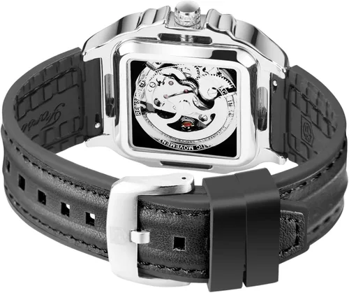Vista 21 de FORSINING Reloj de pulsera con diseño de esqueleto impermeable para hombre, automático, steampunk, correa de silicona, luminoso cuadrado