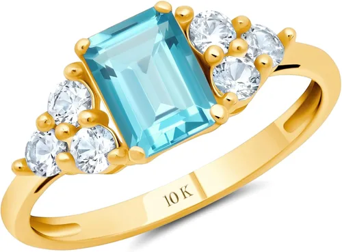 Vista 10 de MAX + STONE Anillos de piedras preciosas de oro de 10 quilates para mujer, anillo de aniversario con piedra natal de corte esmeralda, anillo