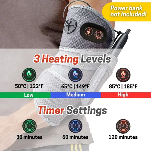 Vista 3 de Almohadilla térmica para codo, envoltura térmica inalámbrica para tendinitis de codo de tenista, codo extralargo con 3 niveles de calor