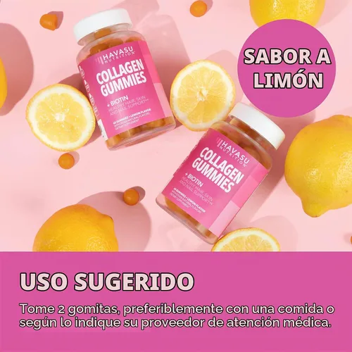 Vista 4 de Gomitas de colágeno con biotina para cabello, piel y uñas, limón, 30