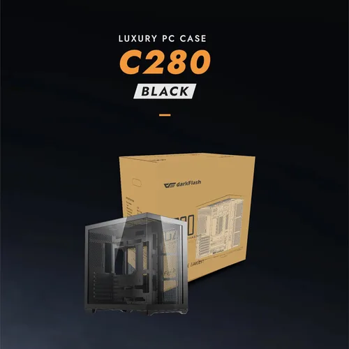 Vista 9 de darkFlash C280 E-ATX - Funda para juegos de PC de torre completa, 7 ventiladores ARGB incluidos, vidrio templado de 270°, compatible con placa base