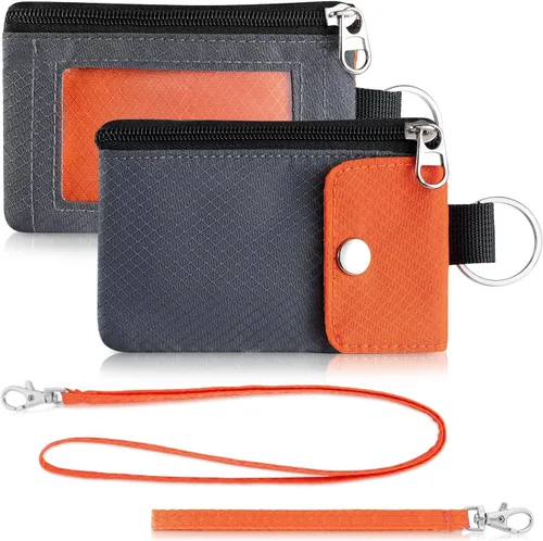 Vista 33 de Artpaxy Cartera minimalista para hombres y mujeres, llavero con bloqueo RFID, con cremallera, pequeña cartera con ventana de identificación, 2