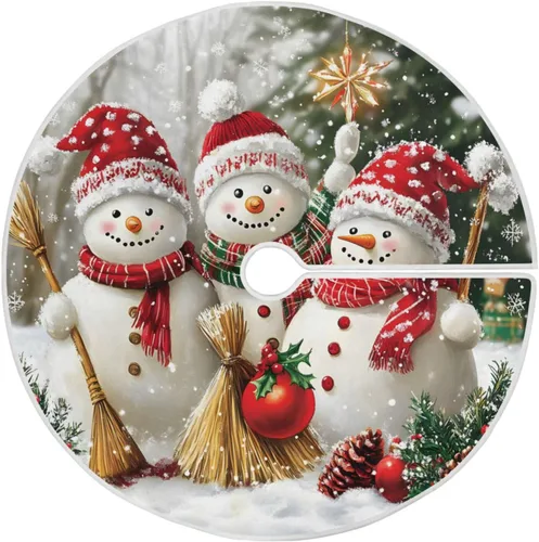 Vista 7 de ALAZA Decoración de falda de árbol de Navidad, pequeño adorno de falda de árbol de 35.4 pulgadas con copos de nieve azules con purpurina navideña