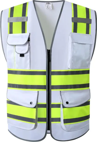 Vista 30 de JKSafety Chaleco de seguridad frontal con cremallera de alta visibilidad Clase 2 de 9 bolsillos con tiras reflectantes, cumple con las normas
