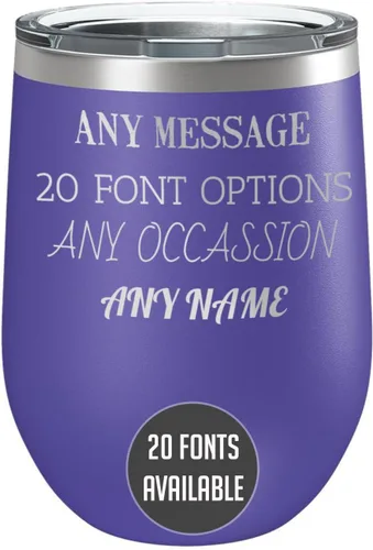 Vista 17 de Vaso de vino personalizado de acero inoxidable recubierto de polvo de 12 onzas con tapa, grabado personalizado, regalos de vino personalizados