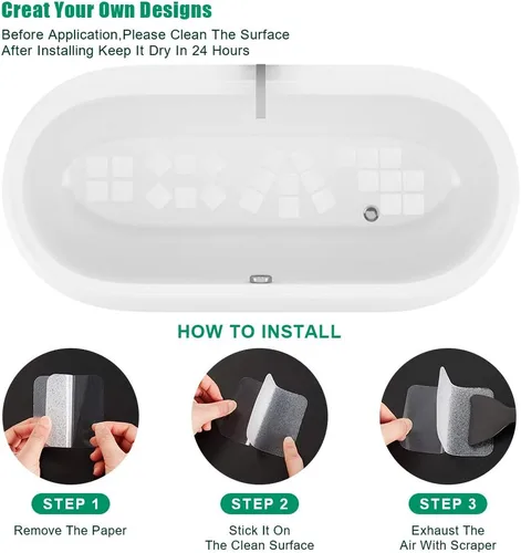 Vista 4 de Calcomanías antideslizantes para bañera, 28 unidades, adhesivos antideslizantes para bañera, baño, escaleras con raspador prémium