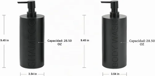 Vista 2 de Paquete de 2 botellas recargables de resina negra mate para champú y gel de baño – Juego de dispensadores de bomba modernos para baño, recipientes