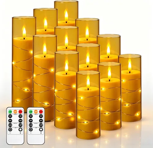 Vista 16 de Da by Paquete de 3 velas cónicas de acrílico transparente rojo sin llama, velas LED parpadeantes de mecha negra con cadena de luces de hadas, velas