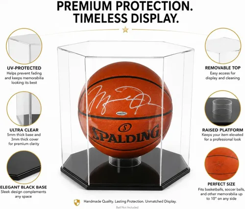 Vista 2 de OnDisplay Deluxe Octagon - Vitrina de baloncesto y balón de fútbol con protección UV, base negra