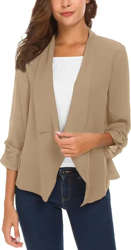 Vista 13 de Urban CoCo Blazer ligero de gasa fina con mangas fruncidas para mujer Negro