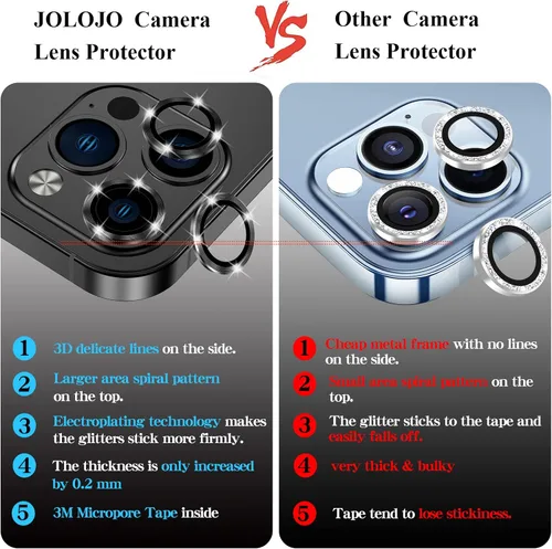 Vista 8 de Protector de lente de cámara compatible con iPhone 14 Pro/Max, funda de vidrio templado para anillo de cámara, resistente a roturas, resistente a