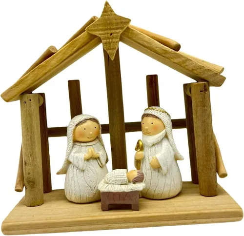 Vista 10 de Estatua de belén de Navidad, adorno de mesa, delicado, coleccionable, decoración navideña, escultura de resina de madera para estante del hogar