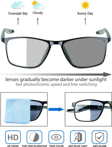 Vista 3 de K.LAVER Gafas de lectura fotocrómicas progresivas multifocales con bloqueo de luz azul, lentes de sol multifocales con bisagra de resorte