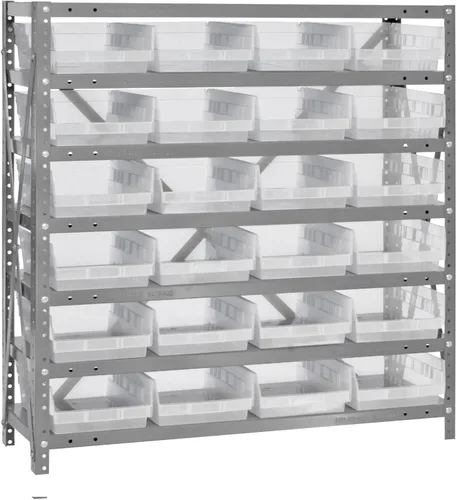 Vista 21 de Quantum QSBU-245BK Heavy Duty Shelving Unit with (7) Shelves and (24) QUS245 Black Bins for Garage Warehouse Storage Distribution 400 lb Load