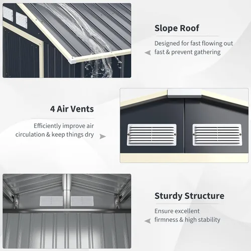 Vista 5 de Goplus Cobertizo de almacenamiento, organizador de metal de 7 x 4 pies, para exteriores, con 4 rejillas de ventilación y doble puerta corrediza