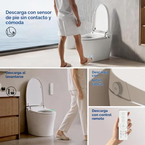 Vista 4 de EPLO Inodoro inteligente, bidé de una pieza para baños, inodoro moderno alargado con agua caliente, doble descarga automática, operación con sensor