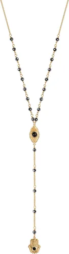 Vista 4 de KARMA AND LUCK - Spiritual Resilience - Women's 18K Gold Plated Genuine Stones Rosary Necklace Lariat Necklace with Hamsa & Evil Eye Symbol handmade