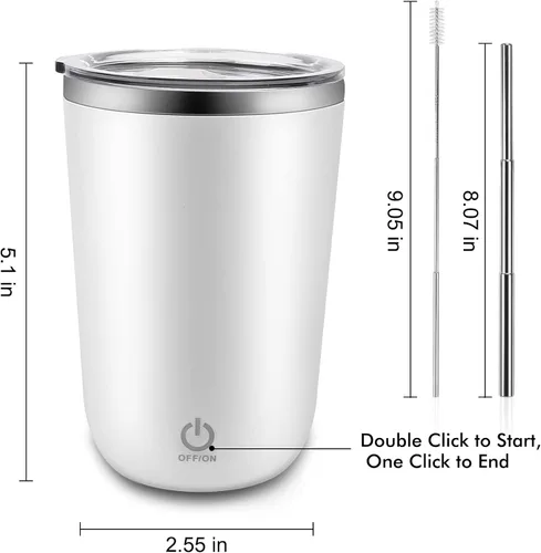 Vista 2 de Beyoung Taza mezcladora eléctrica portátil de 12 onzas, taza de café de viaje de acero inoxidable con tapa a prueba de fugas, vaso mezclador Blanco