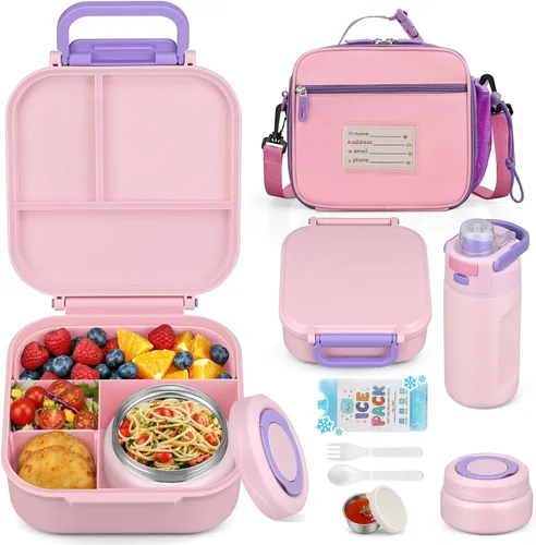 Vista 14 de Itslife Caja Bento para niños, contenedor de comida aislado, lonchera para niños, termo de 7 onzas para comida caliente, botella de agua térmica