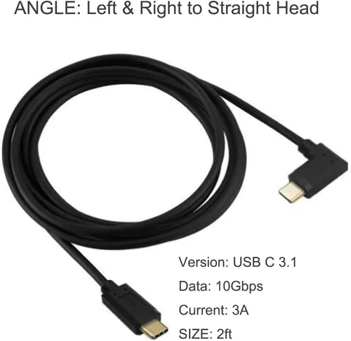 Vista 2 de Cable USB 3.1 tipo C de 3 pies y 10 Gbps, macho recto a macho izquierdo y recto macho USB C 4K @60Hz cable de monitor AV, carga de sincronización