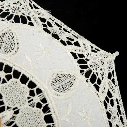 Vista 8 de Diyeeni Paraguas de novia, elegante sombrilla de bordado de algodón con encaje floral hecho a mano, sombrilla con mango de madera para bodas