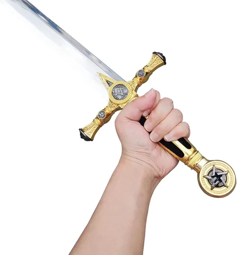 Vista 7 de Espada medieval de acero inoxidable con estrella de David para cosplay, colección, 33.1 pulgadas