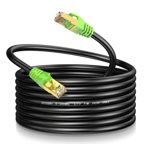 Vista 10 de Cable Ethernet Cat8 de 3 pies Redondo S/FTP para exteriores e interiores, resistente de alta velocidad, cable de red LAN Cat8, 40Gbps 2000Mhz