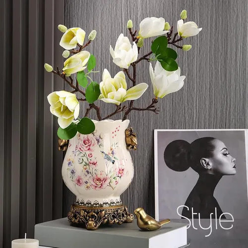 Vista 5 de Jarrón alto de piso chino de cerámica para decoración del hogar, florero japonés de 8.3 pulgadas, recipiente sofisticado para ramas decorativas