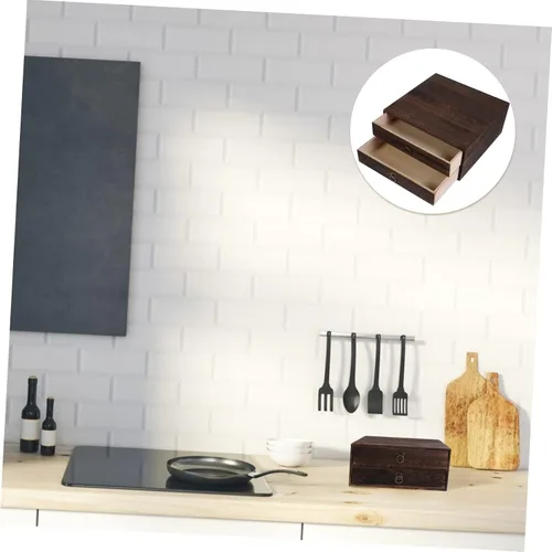 Vista 3 de Operitacx Caja de almacenamiento de escritorio Caja de madera para oficina en casa Organizador de cajones decorativo tamaño pequeño gran capacidad
