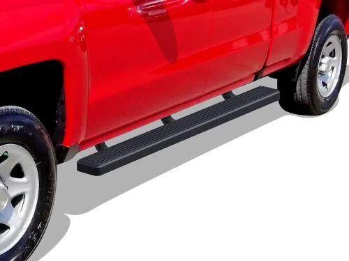 Vista 11 de APS - Estribos iBoard para Chevrolet con cabina extendida de 2 puertas completas + 2 puertas de apertura inversa, 4 pulgadas, Aluminio negro