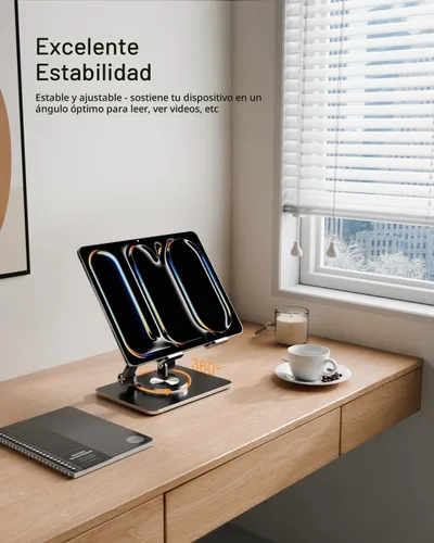 Vista 2 de Soporte para Tablet con Base Giratoria de 360° de Aluminio Ajustable de Doble Varilla para Todos los iPad de 5.8-12.9”, Samsung, Teléfono Tablet