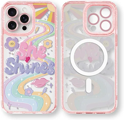 Vista 11 de Compatible para iPhone 13 Funda Bonita Estética - Funda para Teléfono Rosa con Purpurina con Protector de Cámara - Diseño de Cubierta