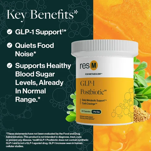 Vista 4 de resM GLP-1 Postbiotic - Suplemento activo GLP 1 para mujeres y hombres, activador y apoyador de GLP1, vitaminas veganas para la salud intestinal