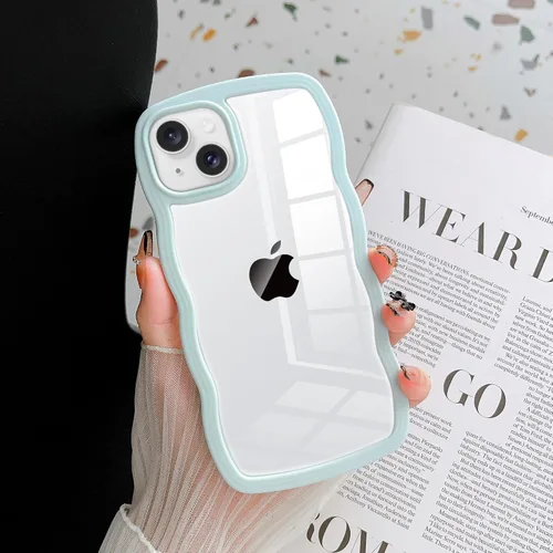 Vista 8 de Funda para iPhone 15 Plus, diseño femenino rizado, ondulado, transparente, de silicona, híbrido, a prueba de golpes, ultrafino, estético, protector