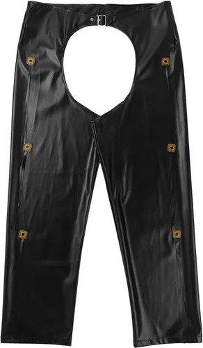 Vista 3 de JanJean Disfraz de vaquero del salvaje oeste para hombre adulto, pantalones sueltos de cuero para motocicleta