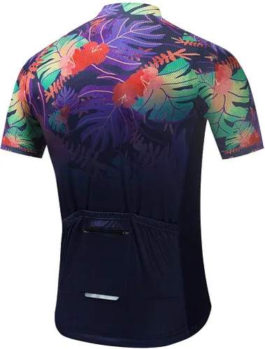 Vista 2 de XUNQI Jersey de ciclismo de manga corta reflectante con bolsa trasera con cremallera