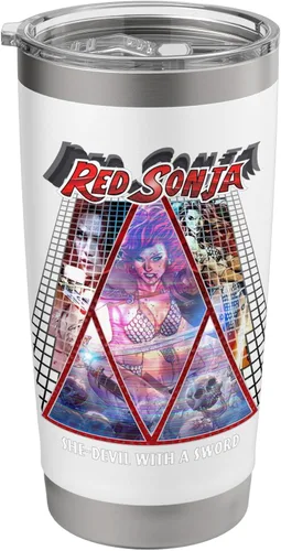 Vista 8 de Red Sonja Poster Synthwave Redhead Epic Cyberpunk Retro 80s Stainless Steel Insulated Tumbler