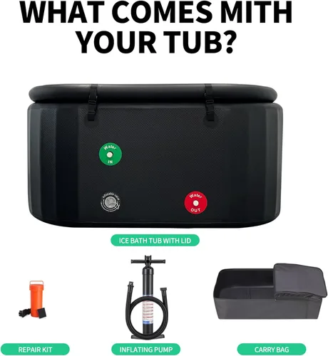 Vista 6 de 216 - Tina inflable de inmersión fría con tapa aislada, bañera de hielo para atletas, compatible con enfriador de baño de hielo portátil