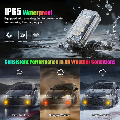 Vista 5 de 4PCS 11LEDs luces estroboscópicas inalámbricas LED, luces de advertencia RGB para el coche de Ebike Waterproof Anti-Collision Warning Lights