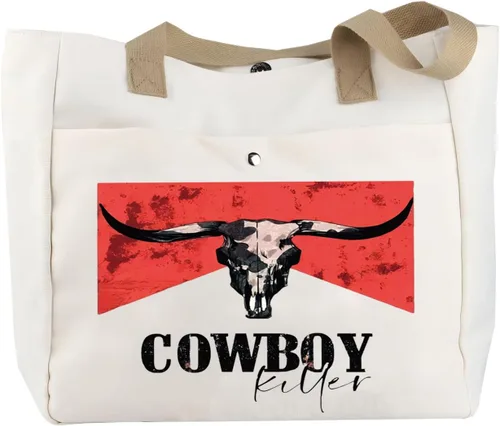 Vista 8 de BLUPARK Cowboy Killer Bolsa de cosméticos Western Cowgirl Regalo Mujeres Salvaje Vintage Western Rodeo Bolsa con cremallera Bolsa Gráfica Bull