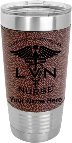 Vista 15 de LaserGram Vaso aislado al vacío de 20 onzas, con licencia LVN, enfermera vocacional, grabado personalizado incluido (cuero sintético, estilo béisbol)
