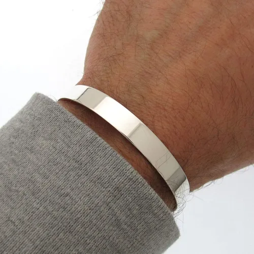 Vista 4 de Pulsera de plata pura 925 de plata esterlina maciza para hombre, brazalete contemporáneo de 0.315 in de ancho grabado para hombre, regalo