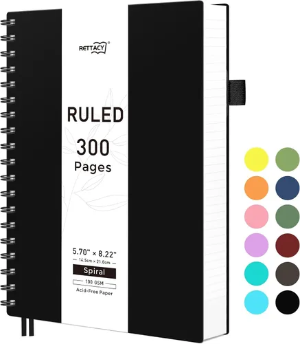 Vista 30 de RETTACY - Cuaderno en espiral grande A4, 300 páginas rayadas, 8.2 x 11.2 pulgadas, para escuela, trabajo, escritura, papel grueso de 3.53 oz/m²