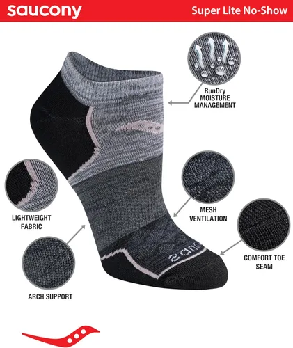 Vista 2 de Saucony Rundry Performance 8 pares de calcetines deportivos súper Lite invisibles para mujer, talla M