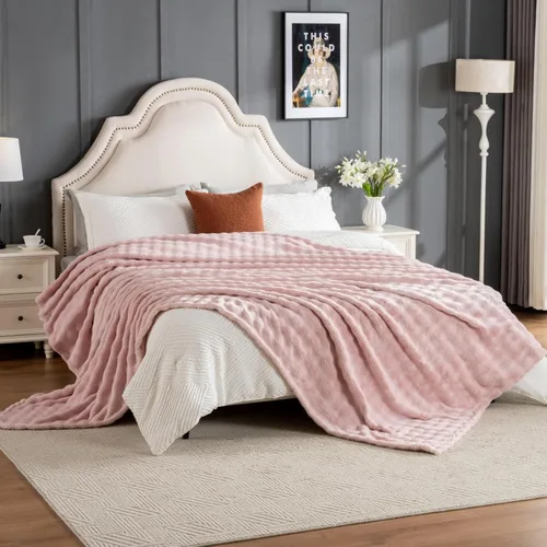Vista 10 de Manta de Tiro de Piel Sintética Color Hueso para Sofá, Manta Suave y Esponjosa de Burbujas para Cama y Sofá, Manta Gruesa y Cálida de Felpa Difusa