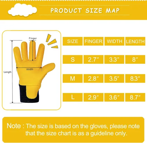 Vista 7 de Kids Winter Gloves, 3M Thinsulate Lined Warm Insulated Toddler Work Gloves with Soft Sheepskin for Cold Weather negro+amarillo