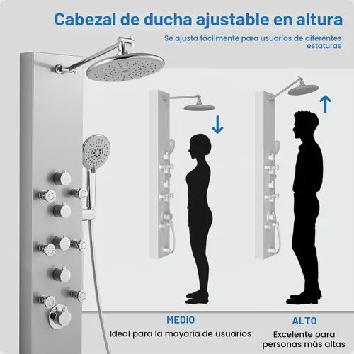 Vista 2 de Sistema de panel de ducha OUGOO - Utiliza 4 funciones simultáneamente: ducha de lluvia, chorros corporales, boquilla de mano y bañera, columna