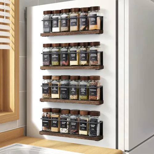 Vista 9 de Paquete de 2 Organizador de Especiero Magnético Fuerte para Refrigerador y Horno de Microondas, Estante de Metal para Refrigerador, Ahorrador
