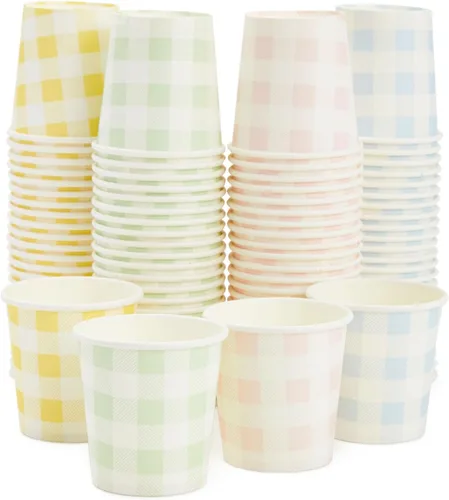 Vista 11 de Sparkle and Bash Paquete de 100 mini vasos de papel desechables de 4 onzas para expreso, enjuague bucal, té, café, arcoíris Colorido